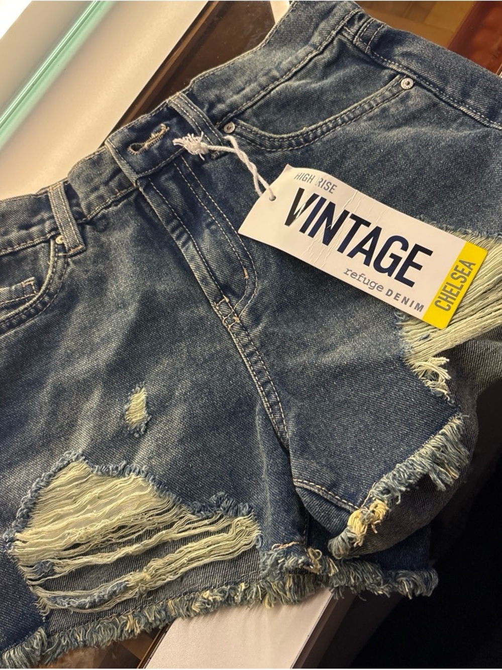 Chelsea High-Rise Vintage Distressed Denim Shorts - Blue